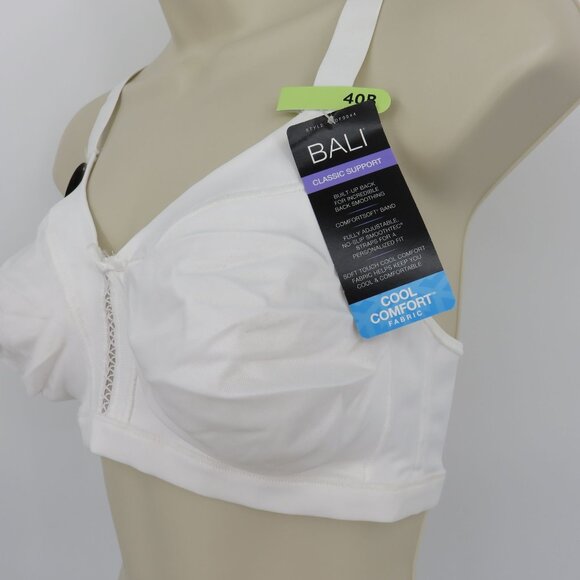 Bali 40B Bra Wireless Classic Support Cool Comfort Fabric Solid White NEW - Picture 4 of 12